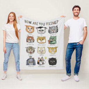 Funny Cat Feeling Chart How Are You Feline? Fleece Blanket