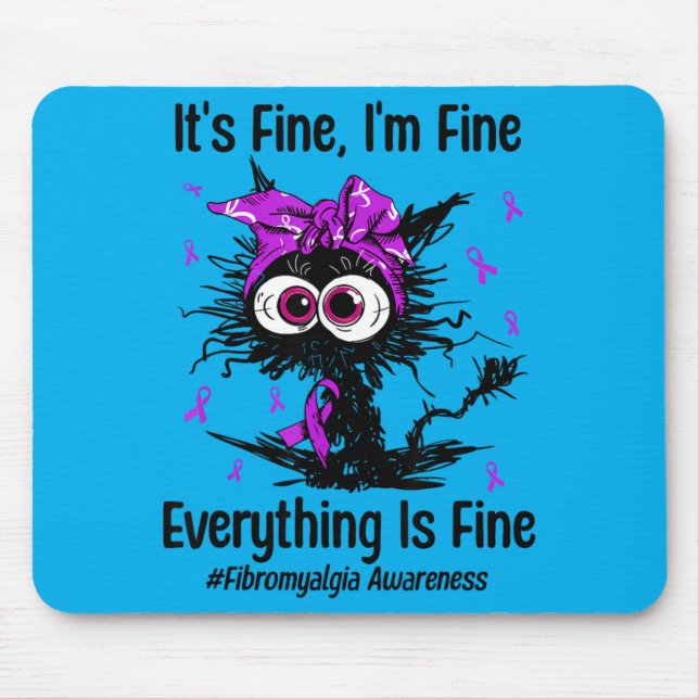 Funny Cat Fibromyalgia Awareness Fibro Warrior Mouse Pad (Front)