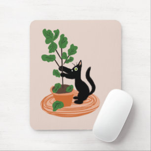 Funny Cat Fig Tree Potted Plants Hand Drawn    Mouse Pad