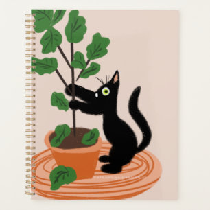 Funny Cat Fig Tree Potted Plants Hand Drawn   Planner