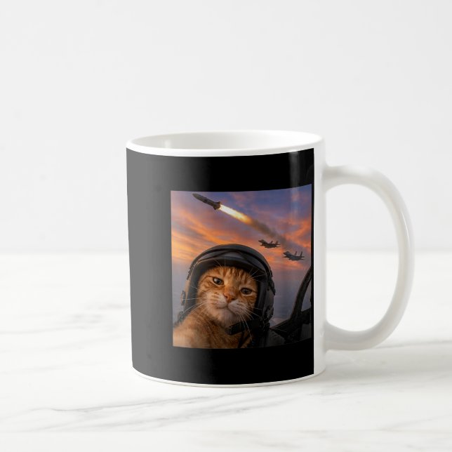 Funny Cat Fighter Pilot Selfie Squad Meme Kitty Coffee Mug (Right)