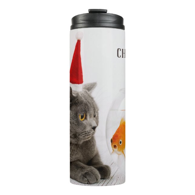 Funny Cat & Fish custom name tumbler (Front)
