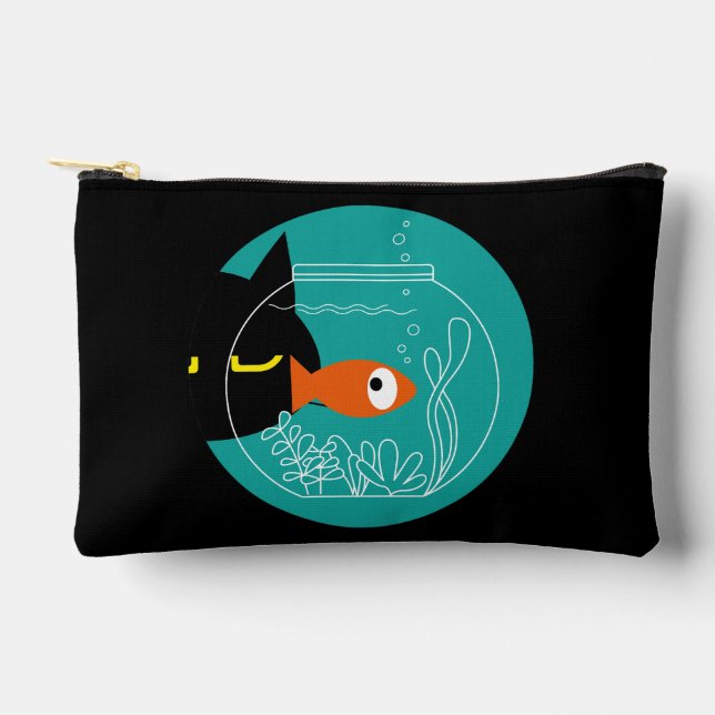 Funny Cat & Fish Pouch – Kuro Catto + Kin-chan (Front)