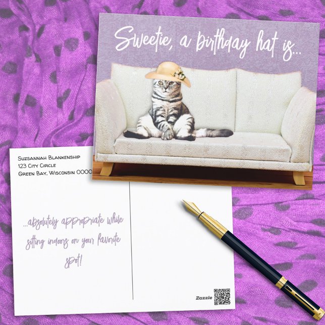 Funny Cat Floral Sun Hat Custom Birthday Card (Creator Uploaded)