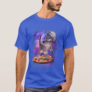 Funny Cat Flying A Pizza Astronaut Kitten Space  T-Shirt