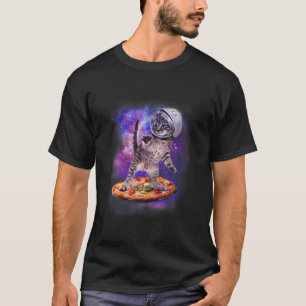Funny Cat Flying A Pizza Astronaut Kitten Space T-Shirt