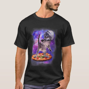 Funny Cat Flying A Pizza Astronaut Kitten Space T-Shirt