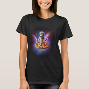 Funny Cat Flying A Pizza Astronaut Kitten T-Shirt