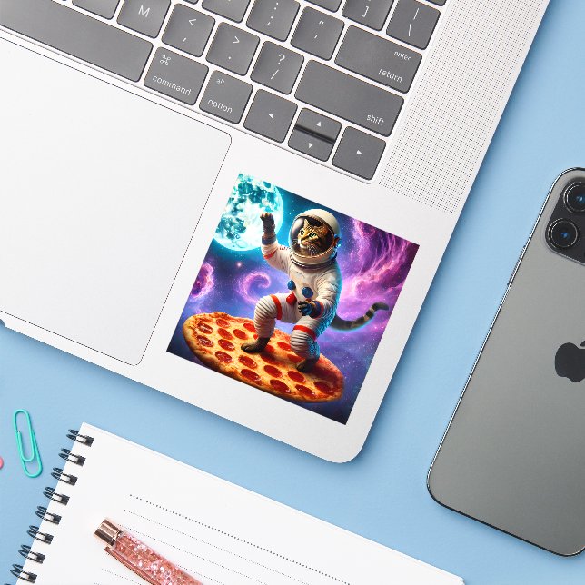 Funny Cat Flying A Pizza Astronaut Kitty Space (Laptop w/ iPhone)