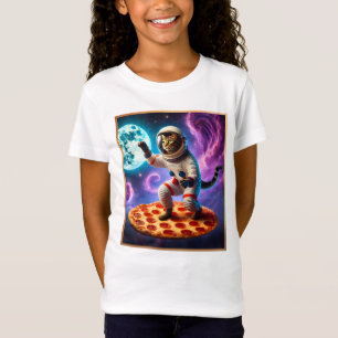 Funny Cat Flying A Pizza Astronaut Kitty Space T-Shirt