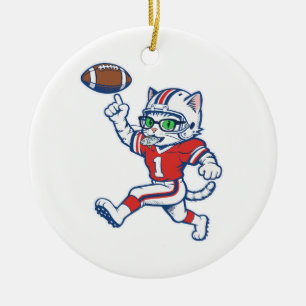 Funny Cat Football Player Ceramic Tree Decoration