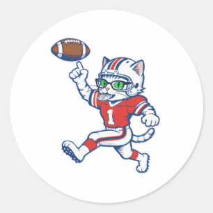 Funny Cat Football Player Classic Round Sticker