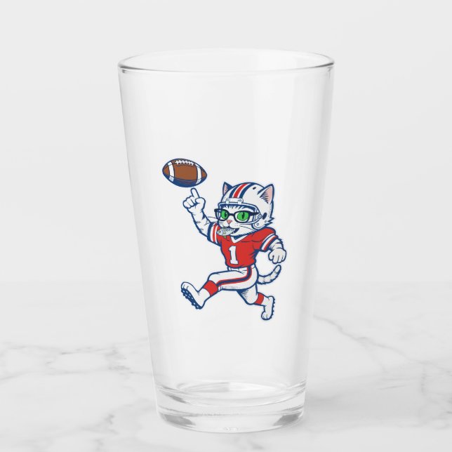 Funny Cat Football Player Glass (Front)