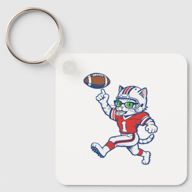 Funny Cat Football Player Key Ring (Front)