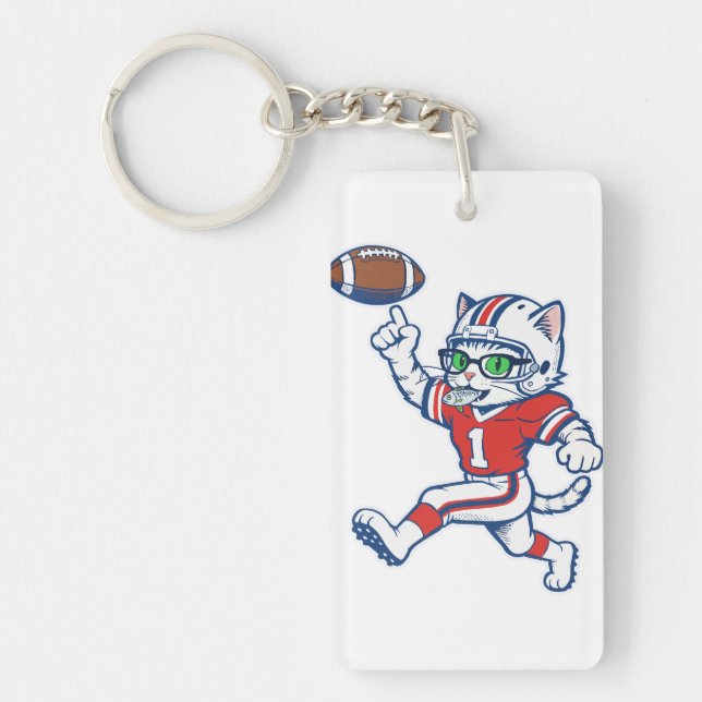 Funny Cat Football Player Key Ring (Front)