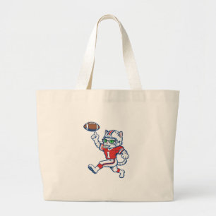 Funny Cat Football Player Large Tote Bag
