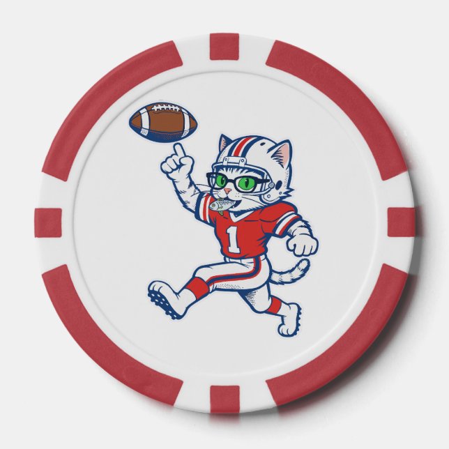 Funny Cat Football Player Poker Chips (Front)