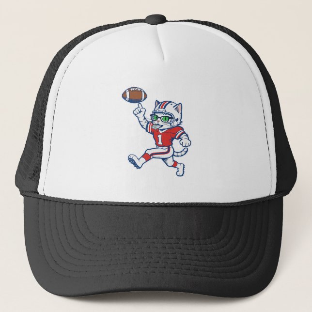 Funny Cat Football Player Trucker Hat (Front)