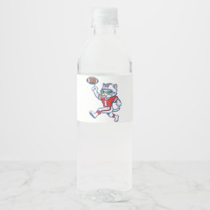 Funny Cat Football Player Water Bottle Label