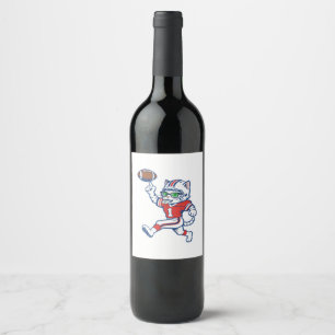 Funny Cat Football Player Wine Label