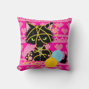Funny Cat For Cosy Knitting Days Cushion