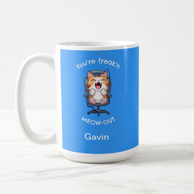 Funny Cat Freak'n Meow Out Coffee Mug (Left)