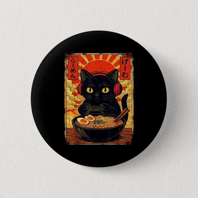 Funny Cat Gamer Men Anime Kawaii Gaming Headset Ca 6 Cm Round Badge (Front)