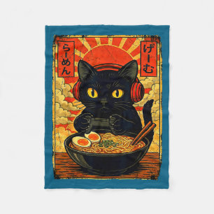 Funny Cat Gamer Men Anime Kawaii Gaming Headset Ca Fleece Blanket