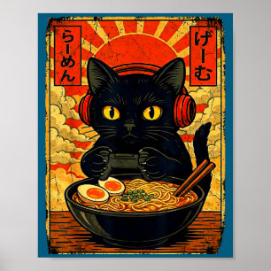 Funny Cat Gamer Men Anime Kawaii Gaming Headset Ca Poster