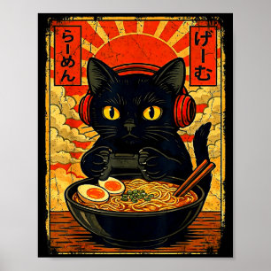 Funny Cat Gamer Men Anime Kawaii Gaming Headset Ca Poster