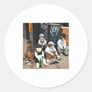 Funny Cat Gang Vintage Cat Meme Sarcastic Men Wome Classic Round Sticker