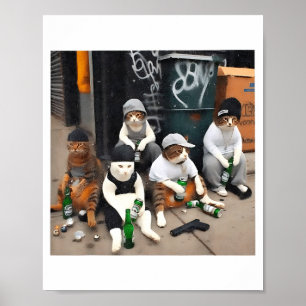 Funny Cat Gang Vintage Cat Meme Sarcastic Men Wome Poster
