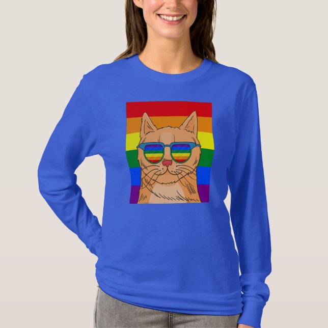 Funny Cat Gay Pride Cute LGBT Animal Pet Lover  T-Shirt (Front)