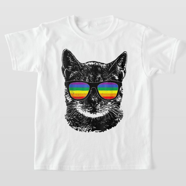 Funny Cat Gay Pride LGBT Rainbow Sunglasses  T-Shirt (Laydown)