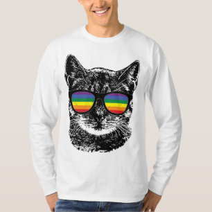 Funny Cat Gay Pride LGBT Rainbow Sunglasses T-Shirt