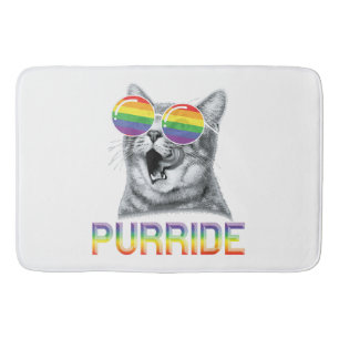 Funny Cat Gay Pride Rainbow Sunglasses LGBTQ Bath Mat