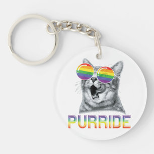 Funny Cat Gay Pride Rainbow Sunglasses LGBTQ Key Ring