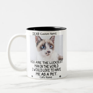 funny cat gift, Personalised cat's photo and name Two-Tone Coffee Mug