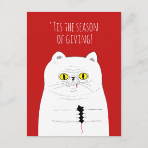 Funny Cat Gifting a Mouse Christmas Postcard