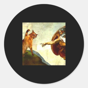 Funny Cat God Creation Of Adam Meme Jesus Christia Classic Round Sticker