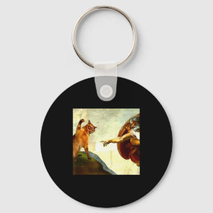 Funny Cat God Creation Of Adam Meme Jesus Christia Key Ring