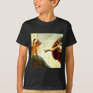 Funny Cat God Creation Of Adam Meme Jesus Christia T-Shirt
