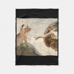 Funny Cat God Creation Of Adam Meme Jesus  Fleece Blanket