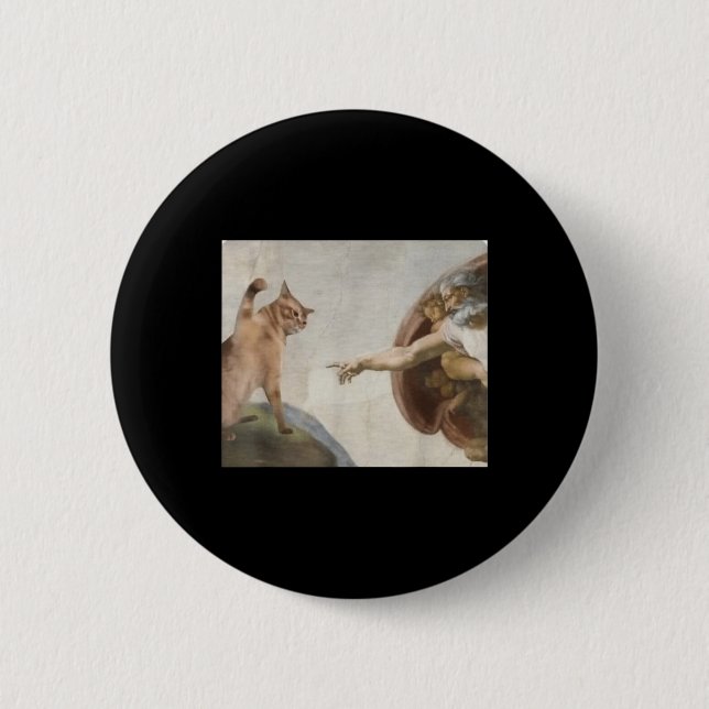 Funny Cat God Creation Of Adam Meme Michelangelo J 6 Cm Round Badge (Front)