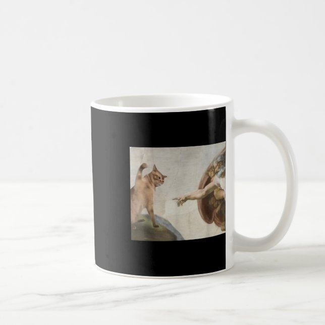 Funny Cat God Creation Of Adam Meme Michelangelo J Coffee Mug (Right)