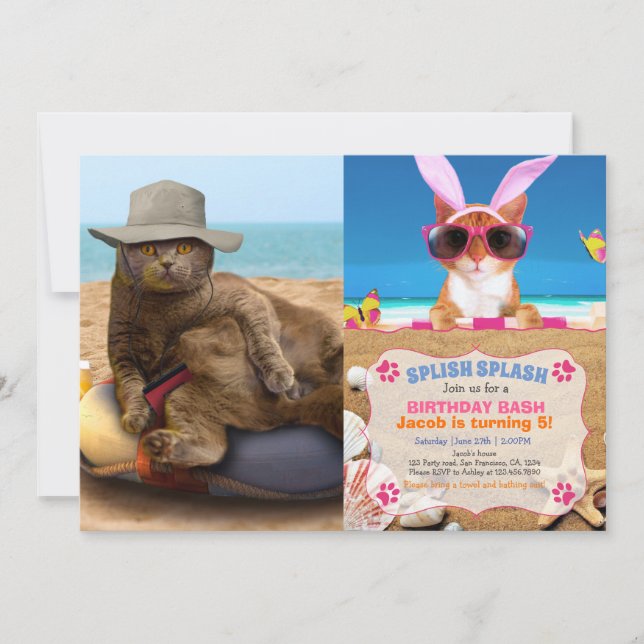Funny cat going on vacation invitation (Front)