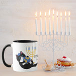 Funny Cat Gold Menorah Hebrew Happy Hanukkah<br><div class="desc">Funny Cat Gold Menorah Dreidel,  Jewish Holiday Chanukah. Hanukkah Gift. Happy Hanukkah Mug</div>