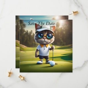 Funny Cat Golf Player, Save The Date
