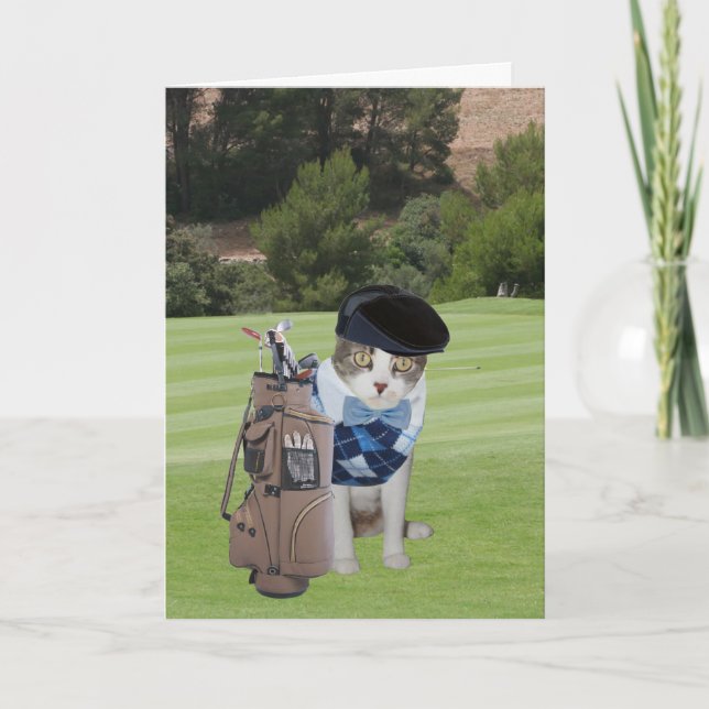 Funny Cat Golfer Birthday Card (Front)