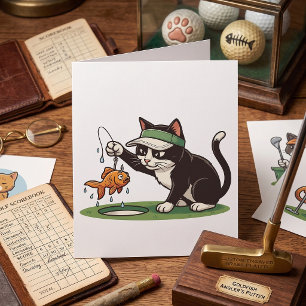 Funny Cat Golfer Fishing Water Hazard Card